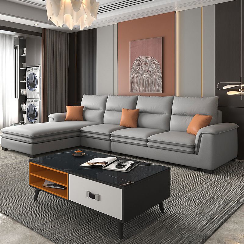 FAUX Cuir Sectional avec chaise coiffure Top Bras 4 places sectionnelle