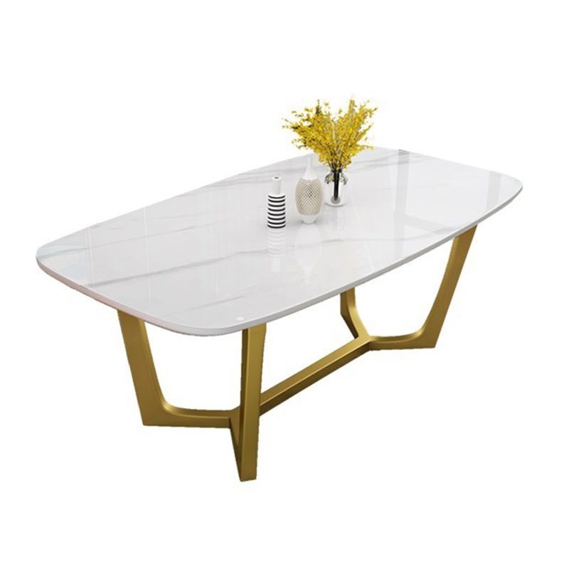 Escritorio de comedor con base de caballete rectangular de mesa fija de piedra sinterizada de lujo