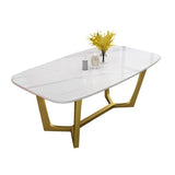 Escritorio de comedor con base de caballete rectangular de mesa fija de piedra sinterizada de lujo