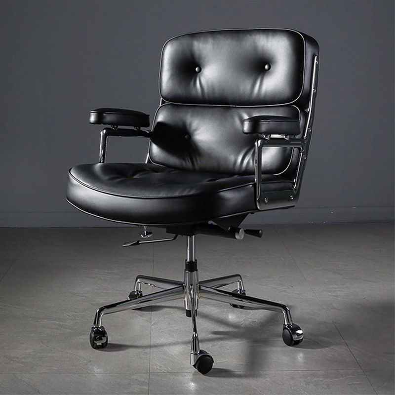 27.16" L x 25.98" W x 36.22" H Genuine Leather Arm Chair with Wheels for Bedroom Clearhalo 'Accent Chairs' 'accent_chairs' 'Chairs & Seating' 'Furniture' 'furniture_accent_chairs' 'Living Room Furniture' 1200x1200_e7376df5-74ec-4dd4-a2e7-fdc3f86ea3c6