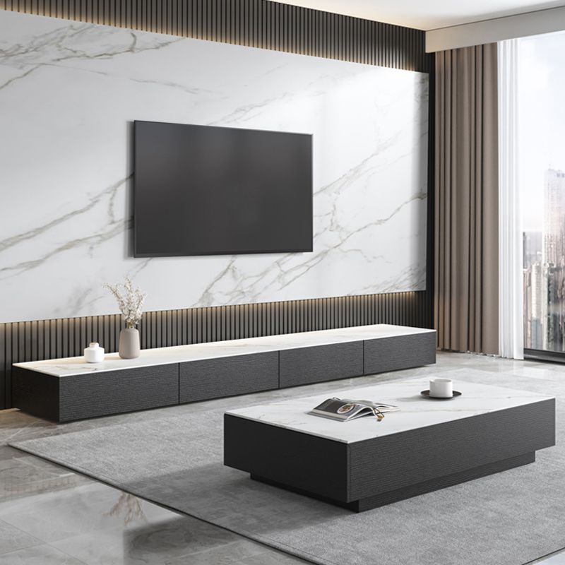 Contemporary Stone TV Stand White & Black TV Media Console with Drawers for Living Room Clearhalo 'furn' 'furn_tv_stands_entertainment_centers' 'Furniture' 'Living Room Furniture' 'TV Stands & Entertainment Centers' 'TV Stands & Media Storage Furniture' 'tv_stands_entertainment_centers' 1200x1200_e73a60a2-be34-4890-942a-0b9eb3d318a1