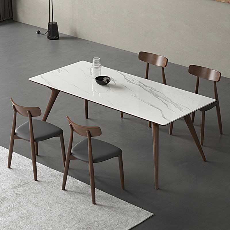 Contemporain 1/4/5 Pièces Ensemble de restauration Rectangle Table à manger en pierre en blanc