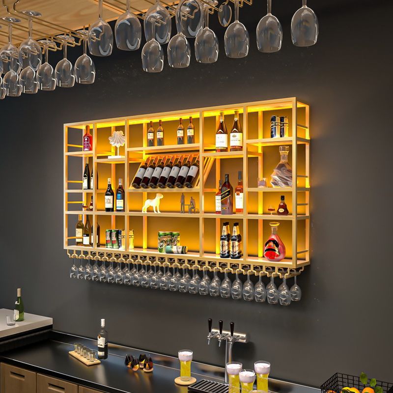 Metal Wine Rack Modern Style Wall Mounted Wine Holder Rack with Shelf