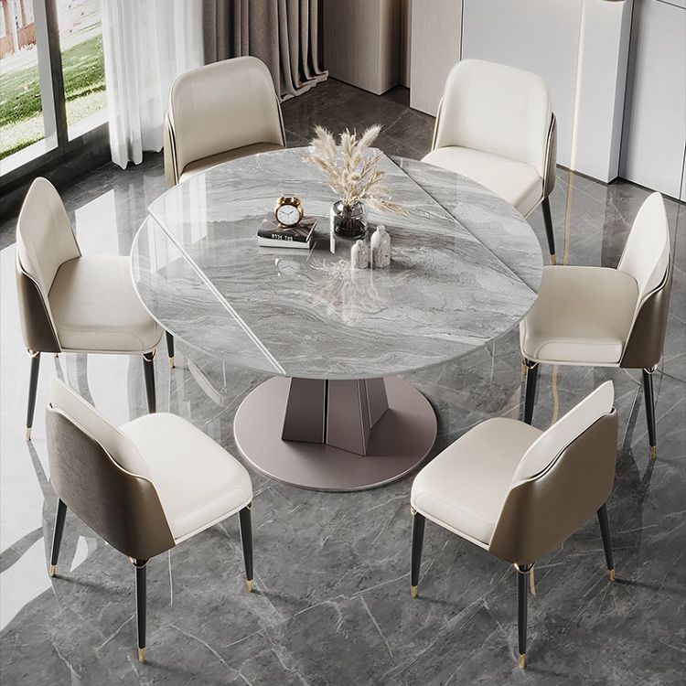 Metal and Slate Table Modern Minimalist Family Retractable Round Dining Table