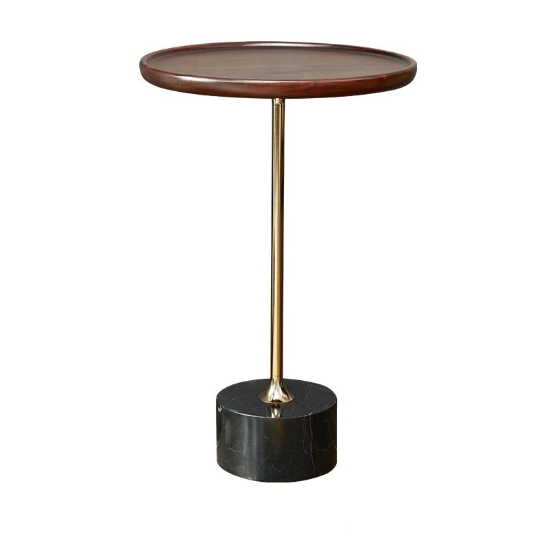 コンテンポラリーウッドラウンドトップサイドテーブル大理石の台座エンドテーブル