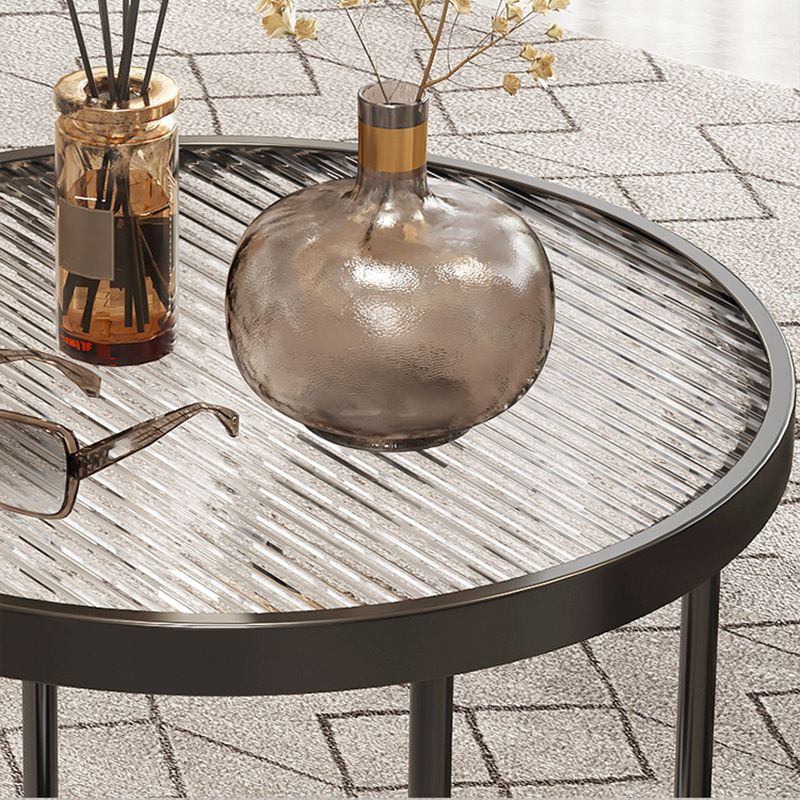 Modern Glass Side End Table Metal Cross Legs Round Corner Table