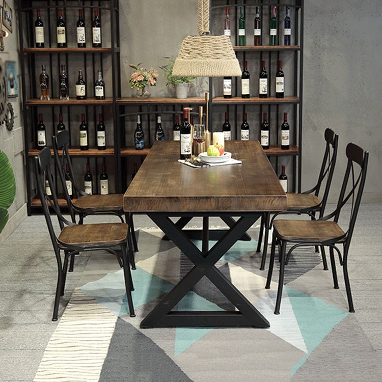 Metal Industrial Rectangle Indoor Table Solid Wood Top Table with Trestle Clearhalo ' dining_table' 'Dining Tables & Seating' 'Dining Tables' 'furn' 'furn_dining_table' 'Furniture' 'furniture_dining_table' 'Kitchen & Dining Furniture' 'kitchen&dining_furn' 'kitchen' 'kitchen_dining_table' 1200x1200_e74b8f9f-cade-4cac-b7d8-35a0cf533ad9