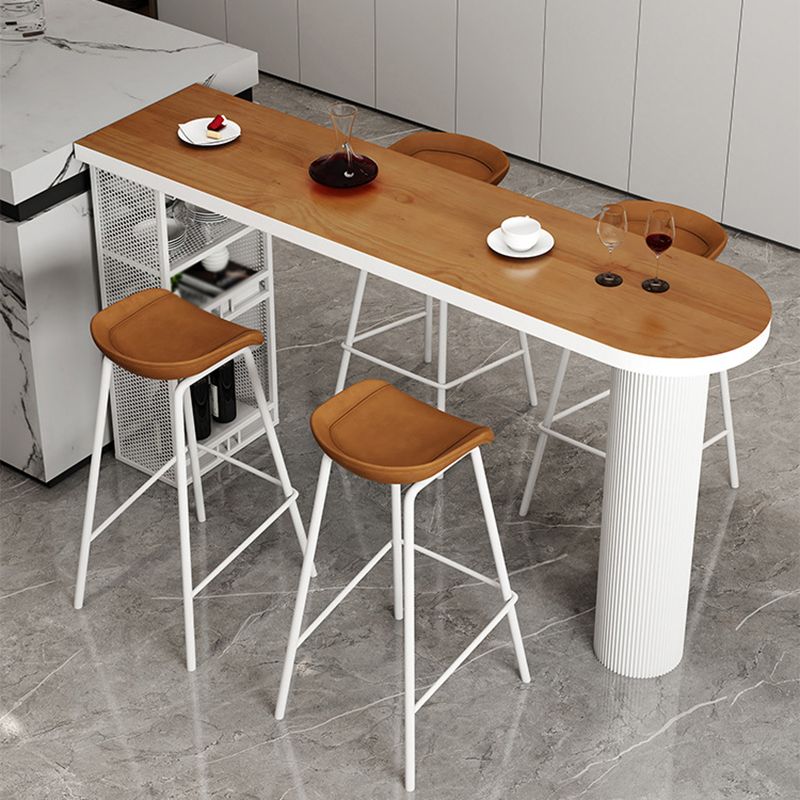Industrial Wood Indoor Pub Bar Table Iron Double Pedestal Bar Dining Table with 3-Shelf Clearhalo 'Bar Furniture' 'Bar Tables' 'bar_tables' 'furn' 'furn_bar_tables' 'Furniture' 'furniture_bar_tables' 'Kitchen & Dining Furniture' 1200x1200_e74c2365-20ea-44bf-b9dc-0d533b059038