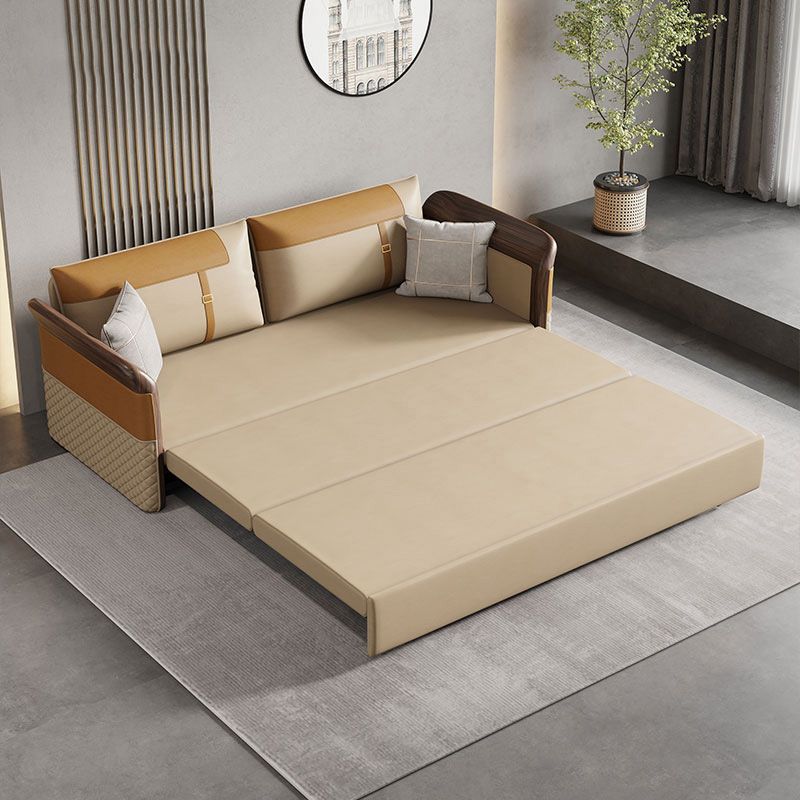 Contemporary Bonded Leather Sleeper Sofa with Pillow Back and Flared Arms Clearhalo 'furn' 'furn_futons' 'Furniture' 'Futons & Daybeds' 'Futons' 'Living Room Furniture' 1200x1200_e74da916-1a94-41f9-b98e-8bd1a0da1409