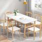 Contemporary Rectangular Wooden Dining Table with Stainless Steel Trestle Clearhalo 'Dining Tables & Seating' 'Dining Tables' 'dining_table' 'furn' 'furn_dining_table' 'Furniture' 'Kitchen & Dining Furniture' 1200x1200_e74dce2a-4d6e-4d79-a8ef-9bf937b4cf47