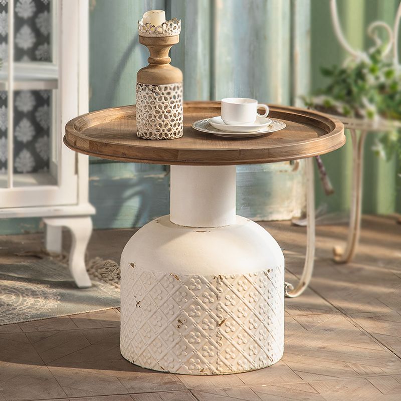 Rustic Iron Pedestal Round Wood Top Coffee Table - Distressed Surface Treatment Clearhalo 'Coffee & Accent Tables' 'Coffee Tables' 'coffee_tables' 'furn' 'furn_coffee_tables' 'Furniture' 'Living Room Furniture' 1200x1200_e74df113-47d0-4d8b-a5d6-5da2fa66b62b