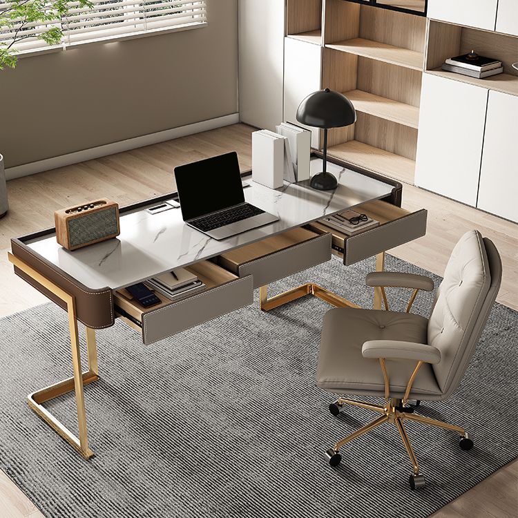 Stein gebogener Schreibtisch Glam 29.53 "großer Büroschreibtisch mit Schubladen