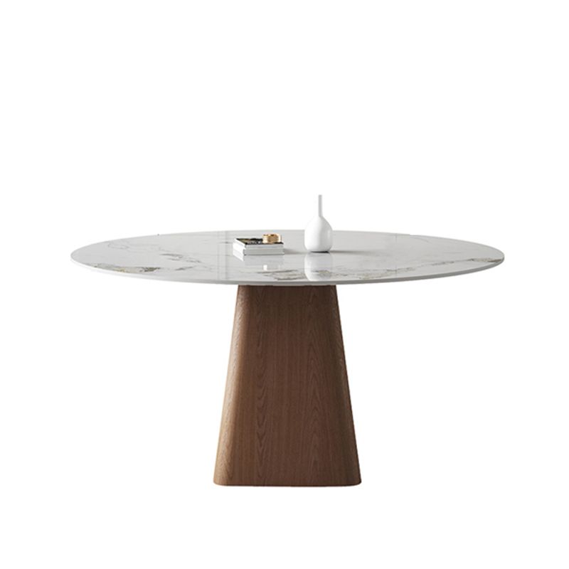 Mesa de comedor blanca de piedra moderna muebles redondos con base de pedestal de madera maciza