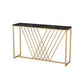 Glam Style Console Table with Rectangle Marble Top and Iron Trestle Base