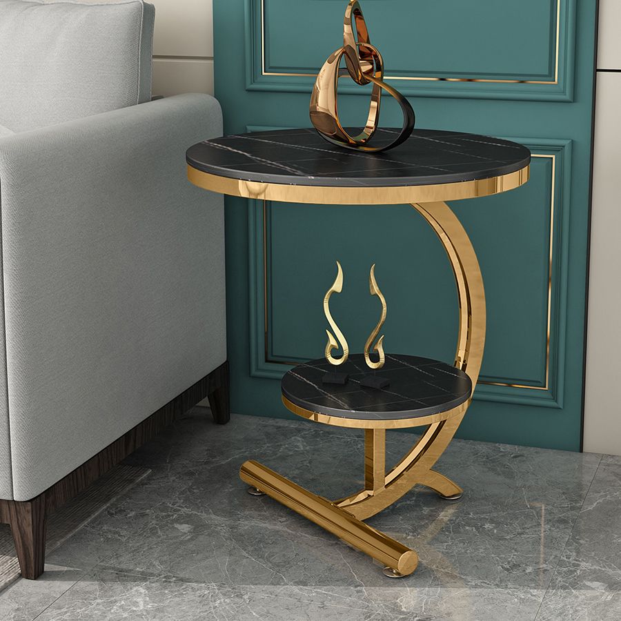 Contemporary Metal C Side Table Slate Top Round Side End Table