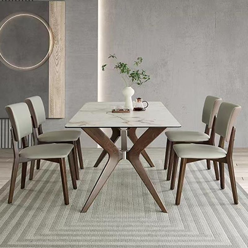Moderner Tisch mit gesinterter Steinplatte, rechteckiger Tisch mit Holzsockel