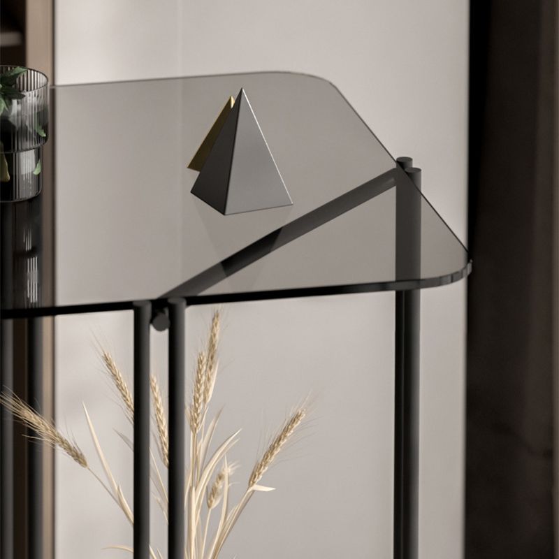 Cuadrado de vidrio 4 patas Mesa lateral de 23.6 "de altura con estante de almacenamiento