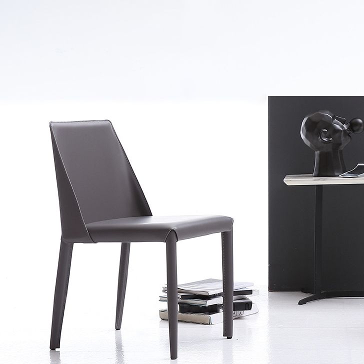 Contemporary Style Leather Dining Chairs Solid Back Armless Chairs for Home Use (Set of 2) Clearhalo ' kitchen&dining_furn' 'Dining Chairs' 'Dining Tables & Seating' 'dining_chair' 'furn' 'furn_dining_chair' 'Furniture' 'furniture_dining_chair' 'Kitchen & Dining Furniture' 'kitchen' 1200x1200_e76093a7-219d-46d2-a1e2-3cde26c09843