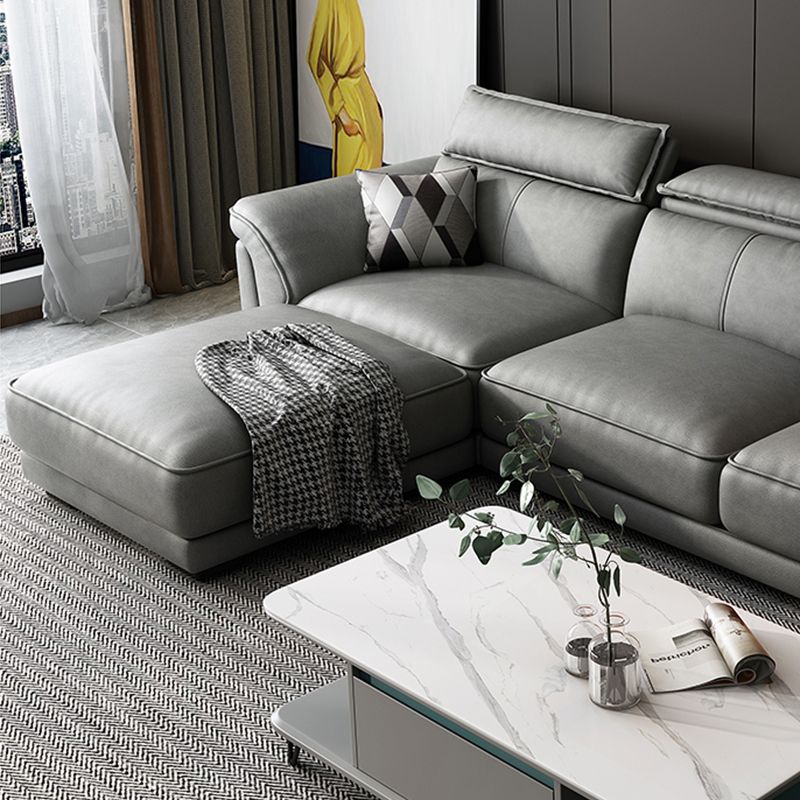 Modern Faux Leather Sectional Sofa 33.46"High Flared Arm Sofa and Chaise, Grey Clearhalo 'furn' 'furn_sectionals' 'Furniture' 'furniture_sectionals' 'kitchen' 'kitchen_sectionals' 'Living Room Furniture' 'Sectionals' 1200x1200_e76241c8-2c1a-4c02-af87-c3cd93e2fad7