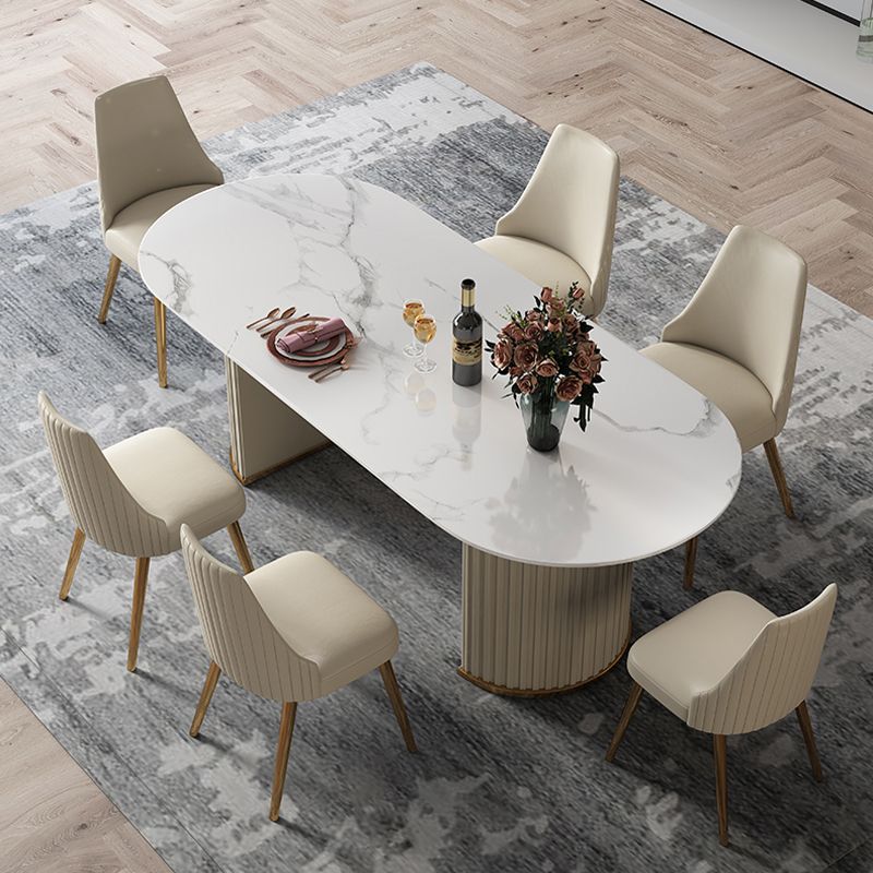 Glam Sintered Stone Top Dining Table Standard Kitchen Dining Table with Double Pedestal Bases Clearhalo ' dining_table' 'Dining Tables & Seating' 'Dining Tables' 'furn' 'furn_dining_table' 'Furniture' 'furniture_dining_table' 'Kitchen & Dining Furniture' 'kitchen&dining_furn' 'kitchen' 'kitchen_dining_table' 1200x1200_e7657a70-69c0-404a-9202-7b32280047a8