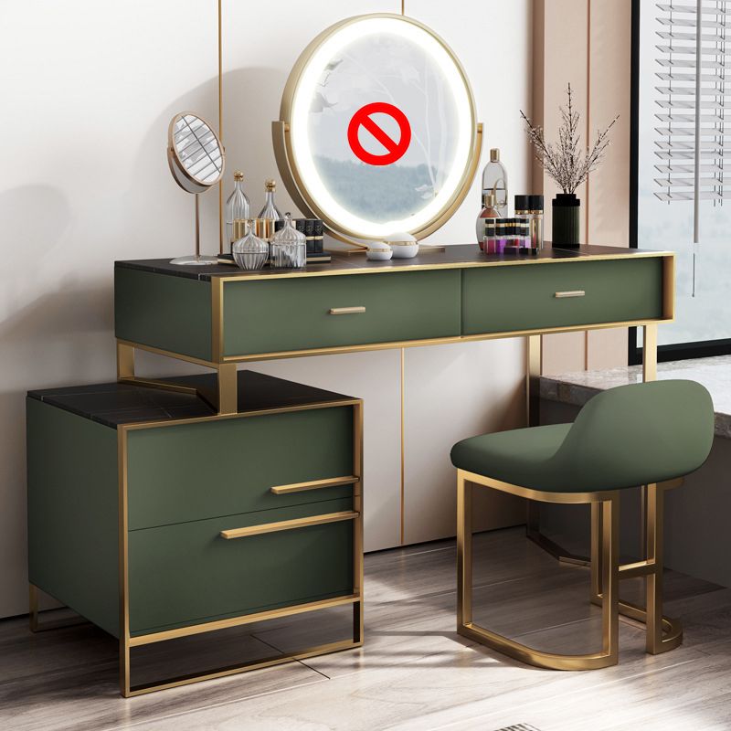 Luxurious Metal Make-up Vanity 4 Solid Wood Drawers Dressing Table