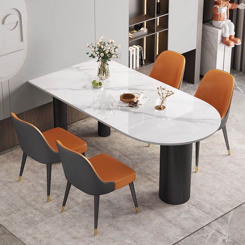 Modern White and Black Dinner Table Stone Top Tripod Base Dining Table Clearhalo 'Dining Tables & Seating' 'Dining Tables' 'dining_table' 'furn' 'furn_dining_table' 'Furniture' 'Kitchen & Dining Furniture' 1200x1200_e7674576-003f-433d-949a-daceca5327c0