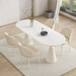 Contemporary Oval Stone Top Dining Table with White Steel Double Pedestal Base