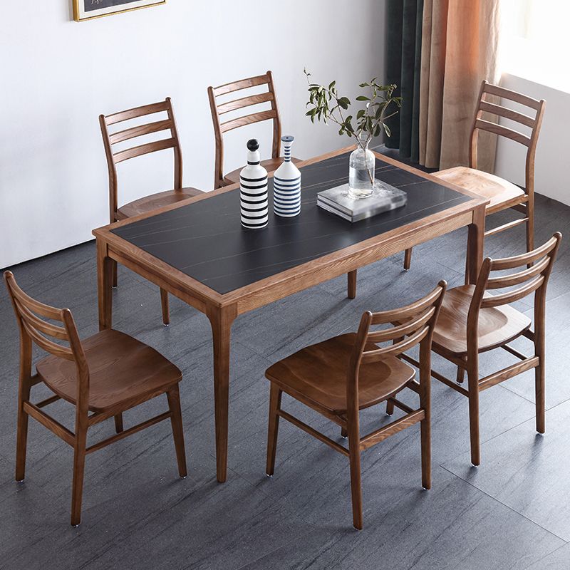 Sintered Stone Top Dining Table in Black Rectangle Table with Wooden Base and 4 Legs Clearhalo ' dining_table' 'Dining Tables & Seating' 'Dining Tables' 'furn' 'furn_dining_table' 'Furniture' 'furniture_dining_table' 'Kitchen & Dining Furniture' 'kitchen&dining_furn' 'kitchen' 'kitchen_dining_table' 1200x1200_e76ab1a6-73f2-4f64-9809-c5b850391601