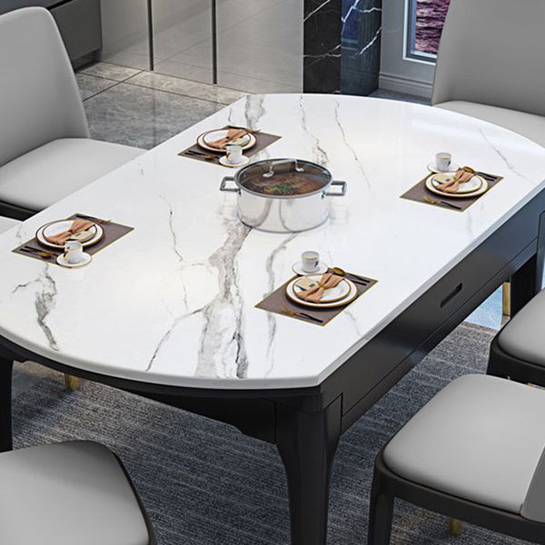Round Marble Dining Table Modern 4 Legs Dining Table with Leaf Extension Clearhalo 'Dining Tables & Seating' 'Dining Tables' 'dining_table' 'furn' 'furn_dining_table' 'Furniture' 'furniture_dining_table' 'Kitchen & Dining Furniture' 'kitchen' 'kitchen_dining_table' 1200x1200_e76b0e06-9ae3-4585-8f48-13a2e4fa319f