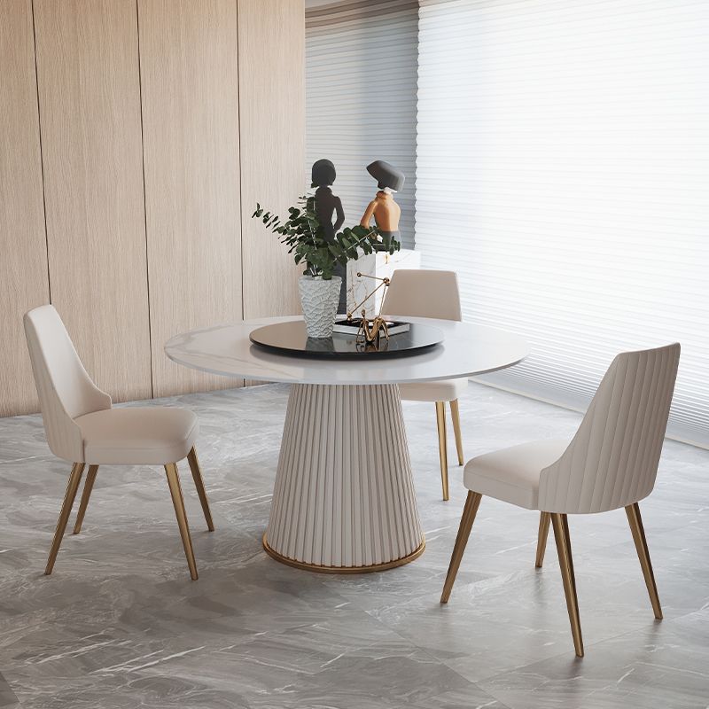 Glam 1/4/7 Pieces Round Dinette Set White Sintered Stone Dining Table Set with Turntable Clearhalo 'Dining Room Sets' 'Dining Tables & Seating' 'dining_room_set' 'furn' 'furn_dining_room_set' 'Furniture' 'furniture_dining_room_set' 'Kitchen & Dining Furniture' 1200x1200_e76d0ef1-ae1b-4b2d-b3e6-e027403a03fa