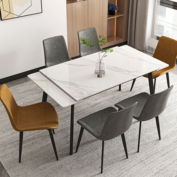 Modern 1/4/5/7 Pieces Rectangle Dining Table Set with Stone Top White Scalable Dinette Set Clearhalo 'Dining Room Sets' 'Dining Tables & Seating' 'dining_room_set' 'furn' 'furn_dining_room_set' 'Furniture' 'furniture_dining_room_set' 'Kitchen & Dining Furniture' 'kitchen&dining_furn' 'kitchen' 1200x1200_e76efac5-dd95-4eff-8237-fcc5fe70f55e