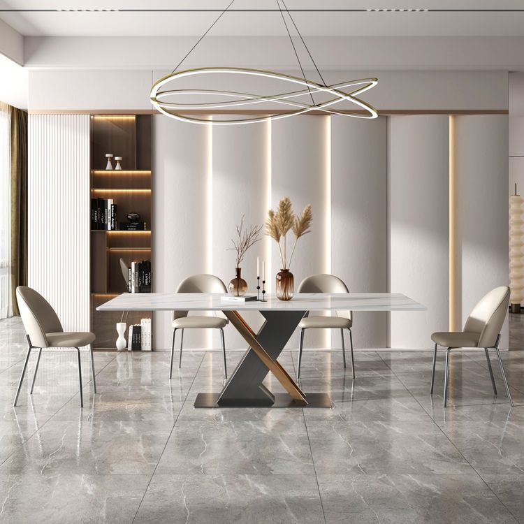 Modern Sintered Stone Dining Table White Dining Room Table with Pedestal Base Clearhalo 'Dining Tables & Seating' 'Dining Tables' 'dining_table' 'furn' 'furn_dining_table' 'Furniture' 'furniture_dining_table' 'Kitchen & Dining Furniture' 'kitchen' 'kitchen_dining_table' 1200x1200_e76f7e07-2ae9-43df-909f-4cc6895bdb8f