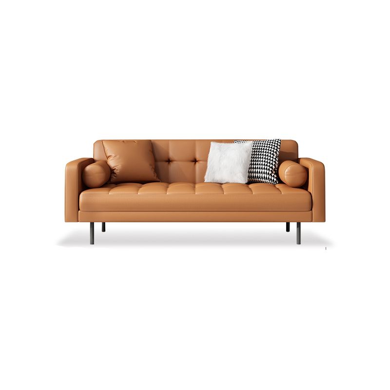 Faux Leather Biscuit Back Sofa 31.49" H Modernism Square Arm Sofa Clearhalo 'furn' 'furn_sofas' 'Furniture' 'furniture_sofas' 'kitchen' 'kitchen_sofas' 'Living Room Furniture' 'Sofa' 'sofas' 1200x1200_e7705da5-20b5-46d9-9b33-6e960339e2cb