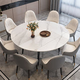 Modern Style Sintered Stone Dining Table White Round Table with Black Legs Clearhalo ' dining_table' 'Dining Tables & Seating' 'Dining Tables' 'furn' 'furn_dining_table' 'Furniture' 'furniture_dining_table' 'Kitchen & Dining Furniture' 'kitchen&dining_furn' 'kitchen' 'kitchen_dining_table' 1200x1200_e7748145-9898-4787-b6ab-0d98aa7cf49e
