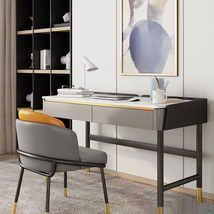 2 cajones escritorio de oficina contemporáneo escritorio de computadora antiguo con patas de metal