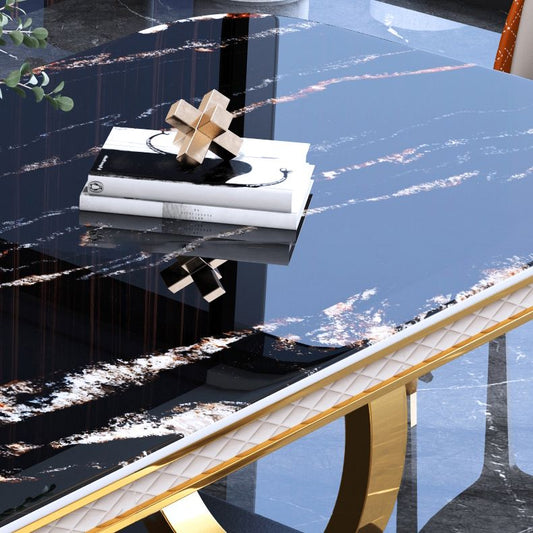 Traditional Luxury Rectangle Dining Table Sintered Stone Table with Gold Trestle Base Clearhalo ' dining_table' 'Dining Tables & Seating' 'Dining Tables' 'furn' 'furn_dining_table' 'Furniture' 'furniture_dining_table' 'Kitchen & Dining Furniture' 'kitchen&dining_furn' 'kitchen' 'kitchen_dining_table' 1200x1200_e775f4d0-9e92-41c7-8529-79cdb7142bb2