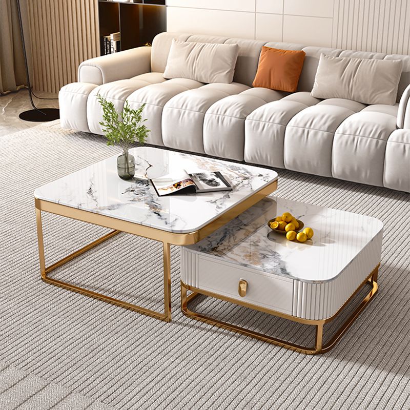 Glam Nesting Couchtisch-Set, Couchtisch aus Schiefer mit quadratischem Rahmen
