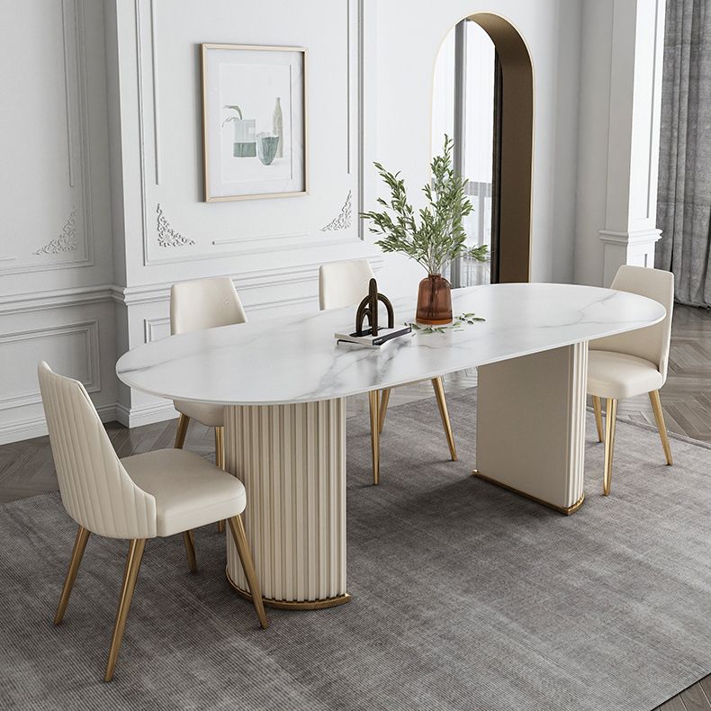 Glam Sintered Stone Oval Shape Dining Table White Standard Dining Table for Kitchen Clearhalo ' dining_table' 'Dining Tables & Seating' 'Dining Tables' 'furn' 'furn_dining_table' 'Furniture' 'furniture_dining_table' 'Kitchen & Dining Furniture' 'kitchen&dining_furn' 'kitchen' 'kitchen_dining_table' 1200x1200_e7839ec0-d2ad-4119-ad76-de6f4bee4d56