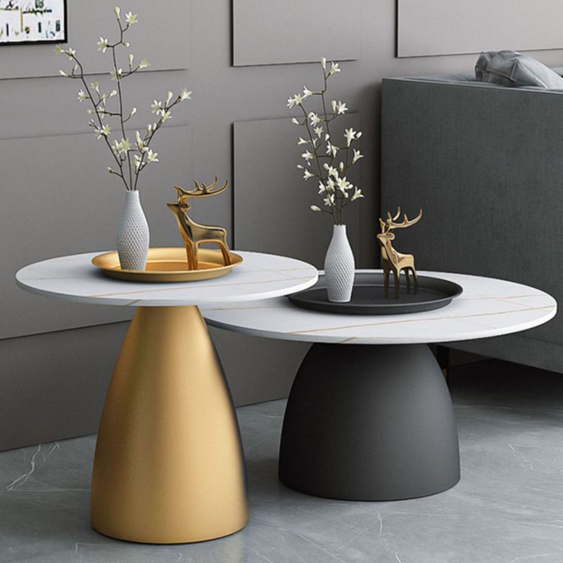 Mid-Century Modern Metal Pedestal Round Tray Top Single Coffee Table