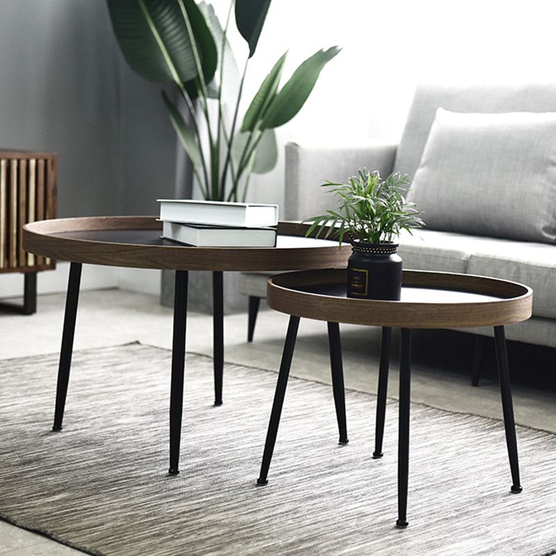 15.7"H Modern 4 Legs Metal Round Brown/Black Wood Top Coffee Table/Nesting Tables Clearhalo 'Coffee & Accent Tables' 'Coffee Tables' 'coffee_tables' 'Furniture' 'furniture_coffee_tables' 'Living Room Furniture' 1200x1200_e787c2dd-776f-4d2d-8be3-08399f61a035