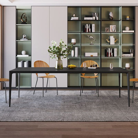 Black Stone Dining Table Contemporary Dining Table with 4 Legs Clearhalo 'Dining Tables & Seating' 'Dining Tables' 'dining_table' 'furn' 'furn_dining_table' 'Furniture' 'furniture_dining_table' 'Kitchen & Dining Furniture' 'kitchen' 'kitchen_dining_table' 1200x1200_e789db3f-5d55-4a7f-b373-37515aa23464