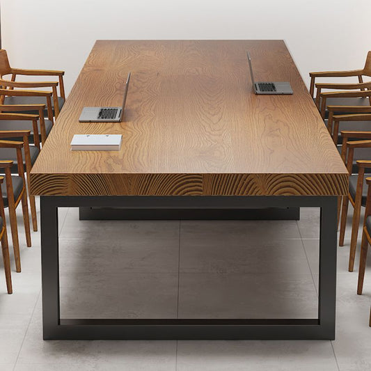 Escritorio de escritura de madera maciza contemporánea escritorio rectangular en marrón