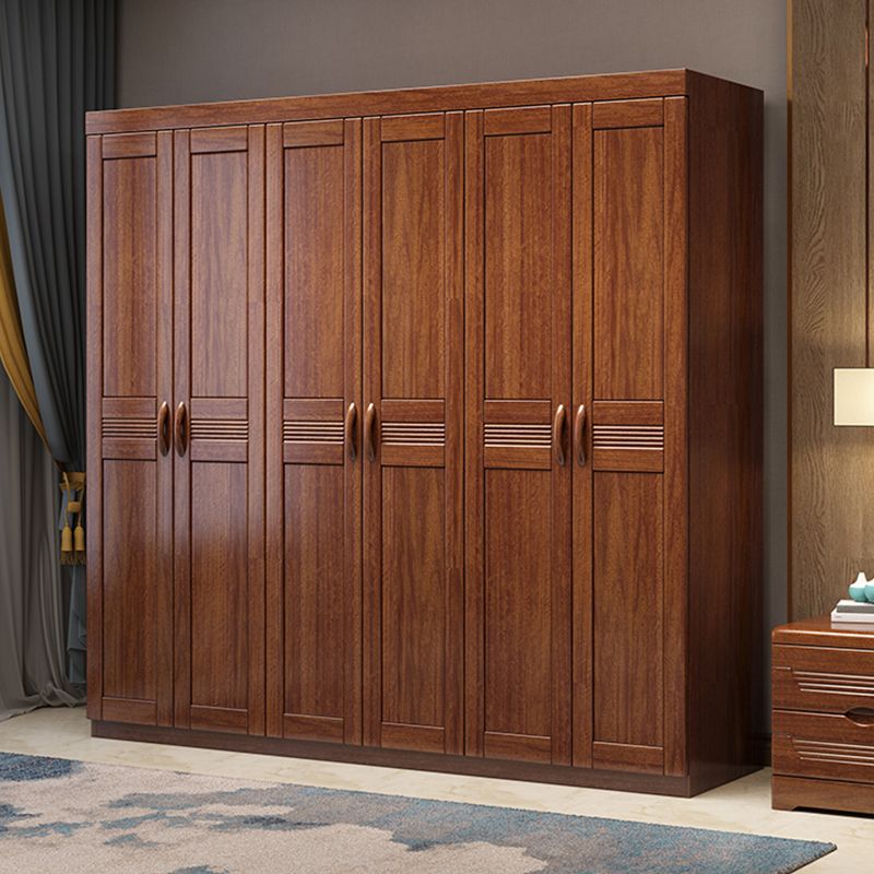 Braune Walnuss -Massivholzgarderobe Traditioneller freistehender Kleiderschrank Armoire