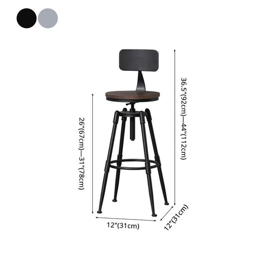 Industrial Iron Adjustable Swivel Barstool Indoor Tall Stool with Round Pine Seat Clearhalo 'Bar Furniture' 'Bar Stools' 'bar_stools' 'furniture_bar_stools' 'Kitchen & Dining Furniture' 'kitchen&dining_furn' 'kitchen' 'kitchen_furn' Furniture' 1200x1200_e78e3112-680e-4485-be2d-7bc106d755d4