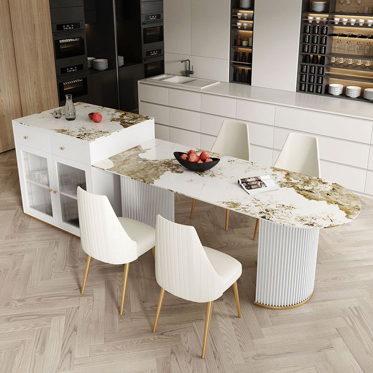 Sintered Stone Dining Table Traditional Luxury Dining Table with Double Pedestal Base Clearhalo ' dining_table' 'Dining Tables & Seating' 'Dining Tables' 'furn' 'furn_dining_table' 'Furniture' 'furniture_dining_table' 'Kitchen & Dining Furniture' 'kitchen&dining_furn' 'kitchen' 'kitchen_dining_table' 1200x1200_e78ef7aa-7642-4dea-bdc2-b90abfdc48c6