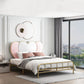 Metal Panel Bed Glam 51" Tall Standard Bed with Upholstered Headboard