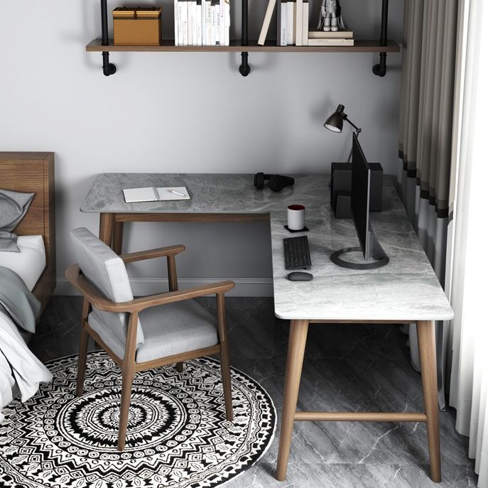 Glam L-Shape Writing Desk Stone Desktop with Solid Wood Table Leg Clearhalo 'furn' 'furn_office_desk' 'Furniture' 'Office Desks' 'Office Furniture' 'office_desk' 1200x1200_e7926d3e-097a-4135-8b30-12f98c00621c