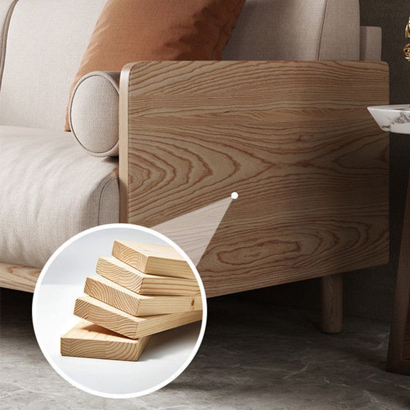 Contemporary Sofa with Loose Back and Pillows in Linen and Solid Wood