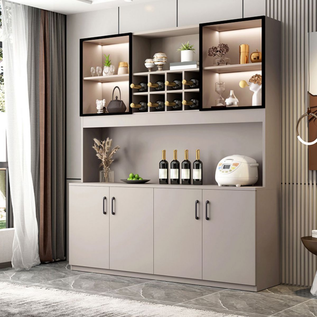 Hersteller Holz moderner Flaschenhalter Bodenglastür mit Lagerregalen