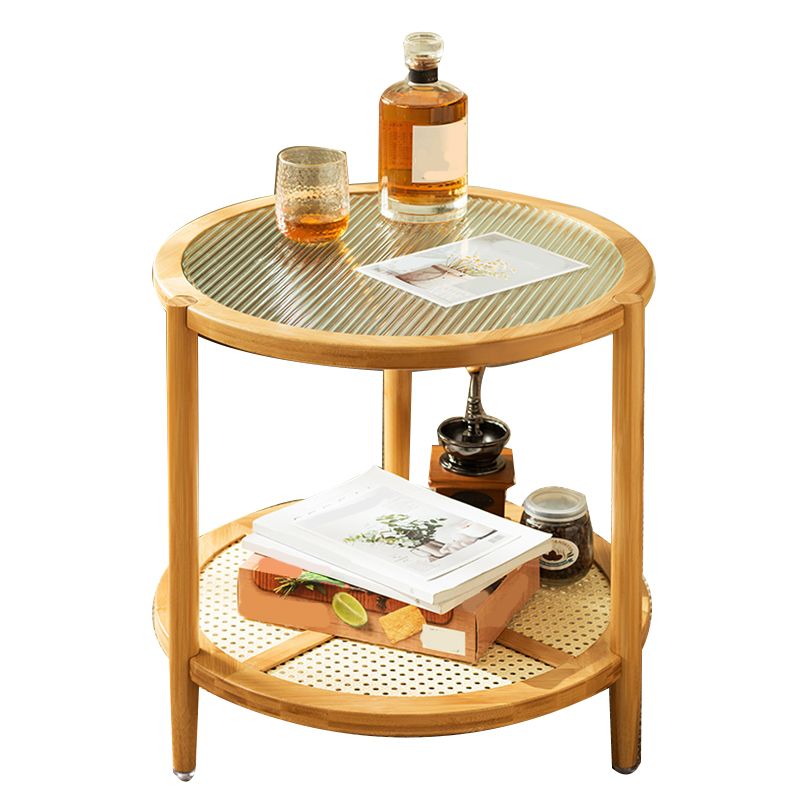Tropical Glass Top Coffee Table Round Single Coffee Cocktail Table with Storage Shelf Clearhalo 'Coffee & Accent Tables' 'Coffee Tables' 'coffee_tables' 'furn' 'furn_coffee_tables' 'Furniture' 'Living Room Furniture' 1200x1200_e7964529-43d0-426e-8ade-27081ea8fac8